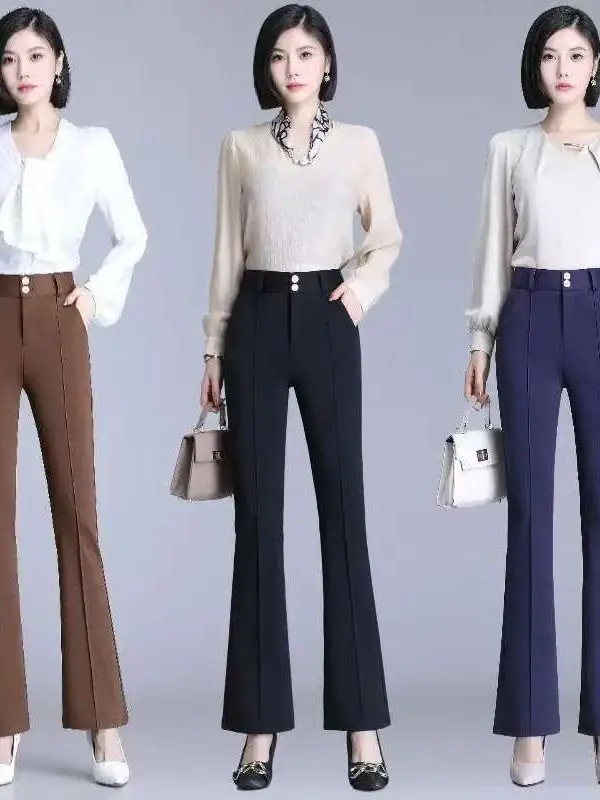 

Повседневные брюки с высокой талией и широкими штанинами, осенне-зимние новые брюки-костюм, драпированные расклешенные брюки, прямые брюки