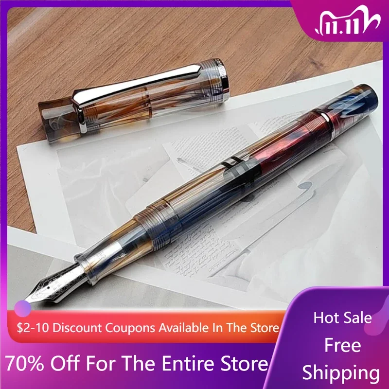 

PENBBS прозрачная акриловая перьевая ручка с поршнем F, наконечник 0,5 мм, классическая смоляная бизнес-ручка для подписи, роскошные канцелярские принадлежности для письма