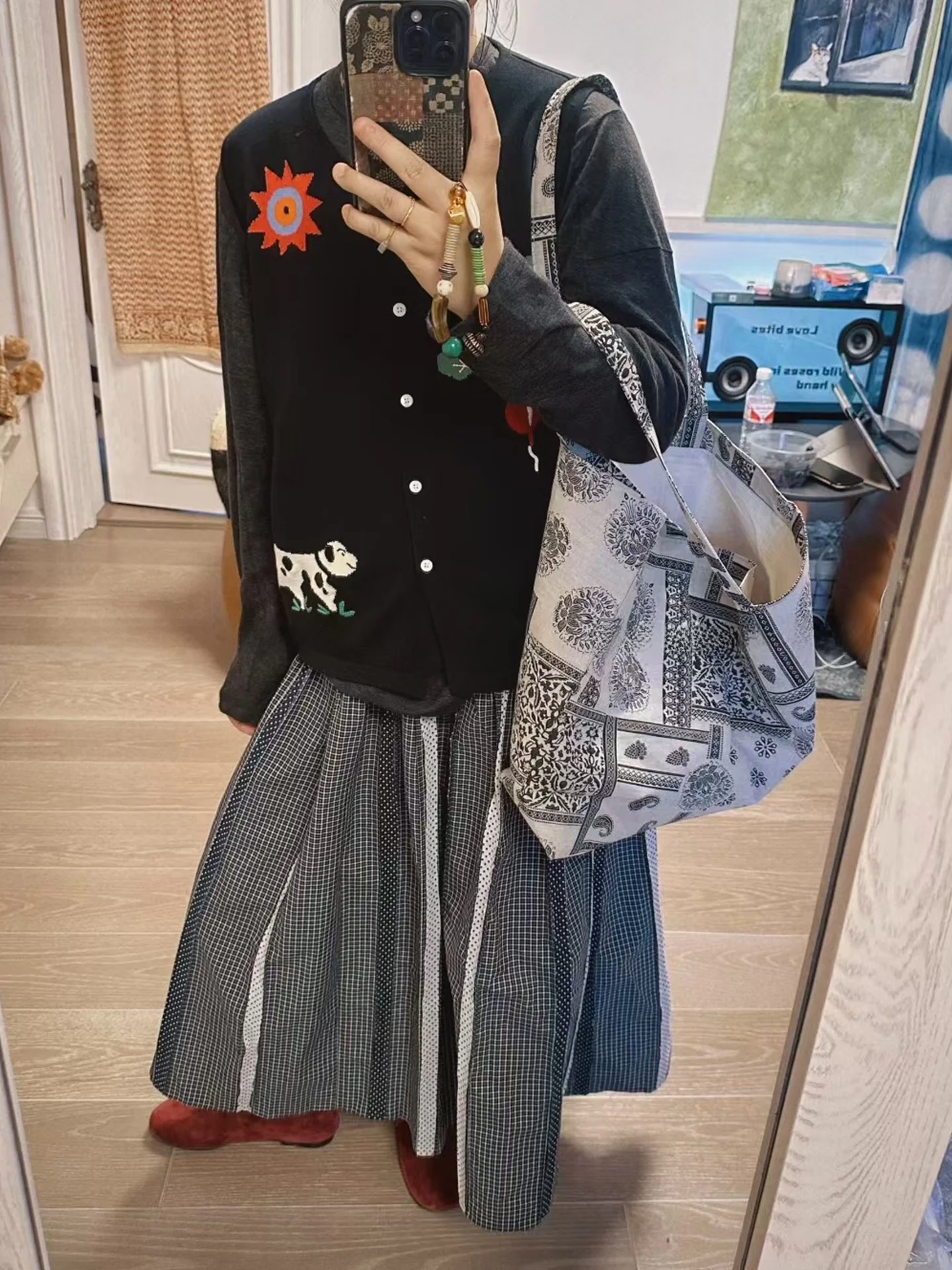 

Ретро-юбка в японском стиле с принтом в горошек для ранней осени, женская, больших размеров, с эластичной талией, в клетку, с эффектом пэчворк