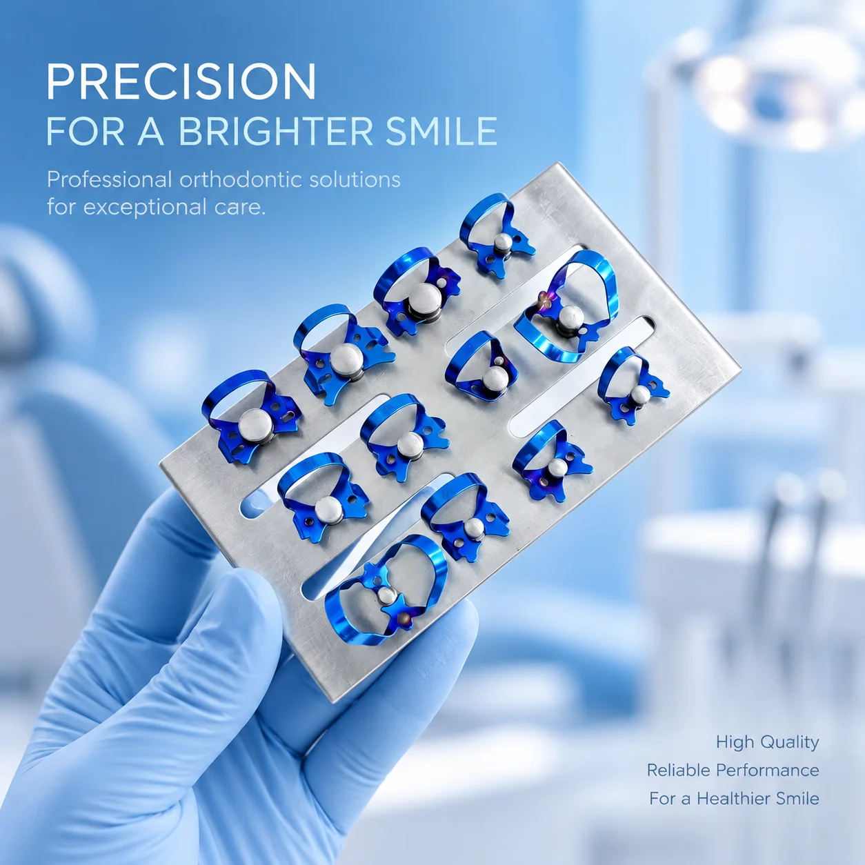 Dental Rubber Dam Clamps with Holder Rack Stainless Steel Blue Titanium Coated Autoclavable Endodontic Clips for Dentists