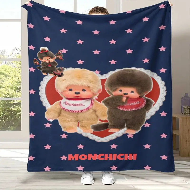 Kawaii M-Monchhichi Monky Cartoon Soft Flannel Throw Blanket,Cozy Blanket for Bed,Sofa,Living Room,Picnic,Camping,Home Decor Kid