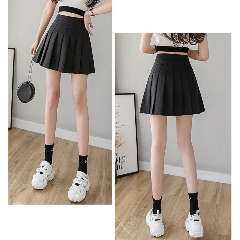 Hot Sale Summer Female Classic Pleated Skirts Girls Solid Color Thin JK Skirts Lady Korean Fashion High Waist A-line Skirts