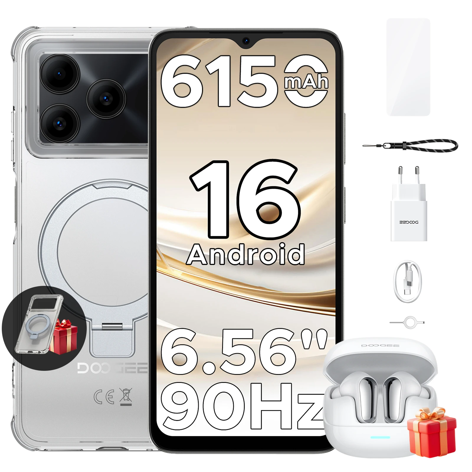 DOOGEE Note 56 Android 16 Smartphone 6150mAh Grote Batterij 6.56" 90Hz Scherm 24GB 64GB 8MP+5MP Gezichtsherkenning Mobiele Telefoon