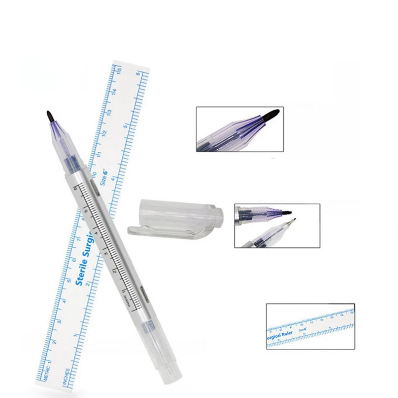 Tattoo Skin Marker Pen Tool Accessories Surgical Skin Marker for Eyebrow 0.5mm/1mm Fixed Point Pen with Ruler Set Tools