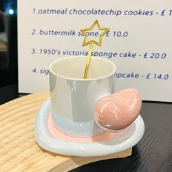 Modern Heart Handle Ceramic Coffee Mug with Saucer Three-dimensional Heart Mug Cute Ladies Teacup Drinkware Gift Home Decoration