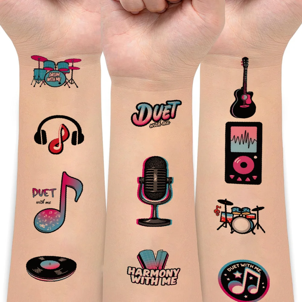 63pcs Temporary Tattoo Music Stickers Waterproof Long-lasting Body Stickers Instrument Stickers Cartoon Music For Shoulders