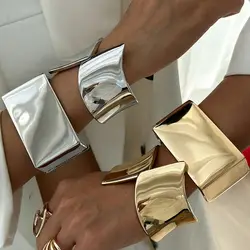 DIEZI Punk Heavy Metal Smooth Square Cuff Bangles Men Hip Hop Gold Silver Color Geometric Spring Bangles Women Bracelet Jewelry