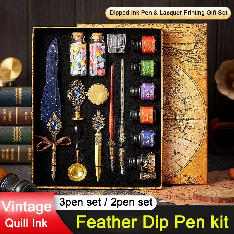 Vintage Quill Ink Pen Set European Style Feather Pen Set Feather Ink Pen Gift Dip Pen Fountain Pen Calligraphy Art Words Gifts