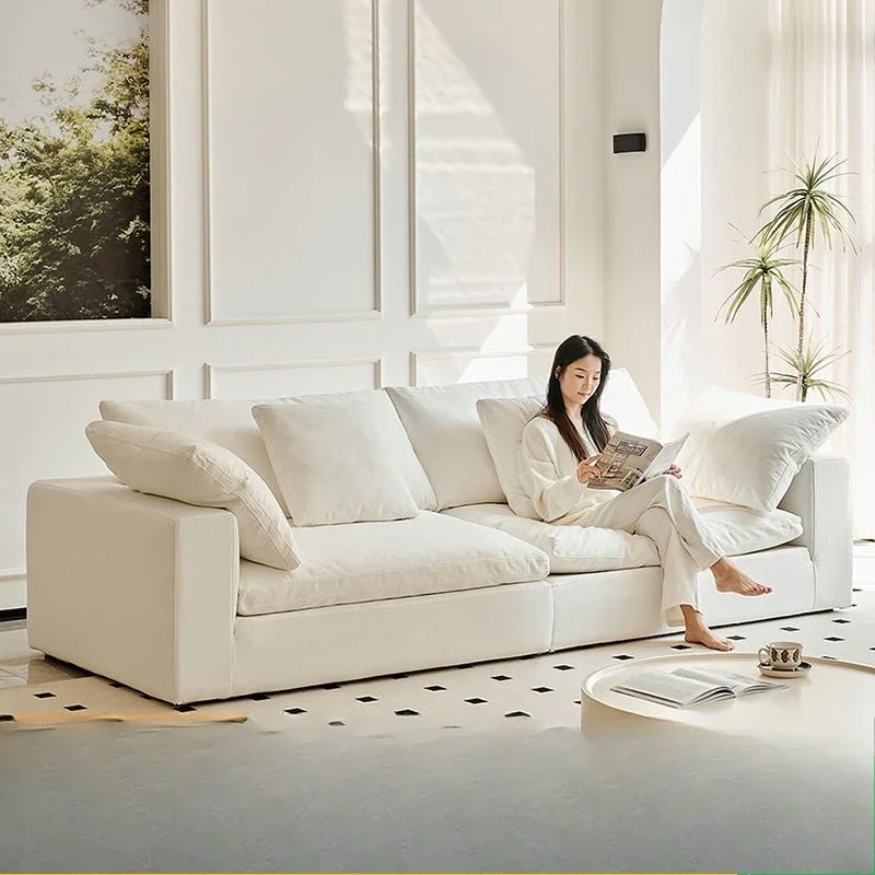 b15 French cream Fengyun living room removable and washable down linen fabric sofa combination