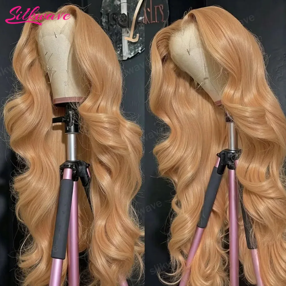 Honigblonde Body Wave Lace Front Perücke aus Echthaar # 27 farbige Echthaarperücken, vorgezupft, 13x6 HD-Spitzenfrontperücken für schwarze Frauen