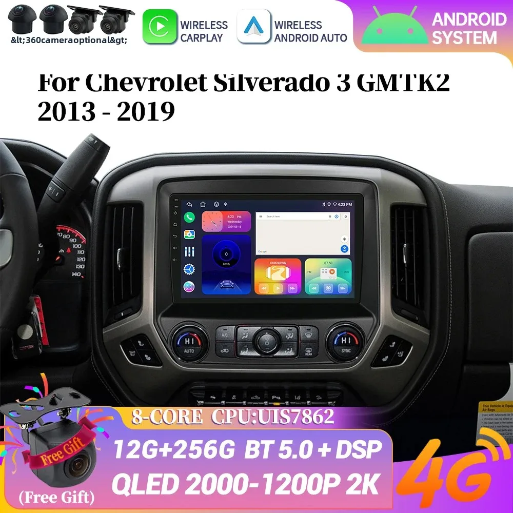 

Для Chevrolet Silverado3 GMTK2 2013-2019 Android 14 4G GPS автомобильный радиоприемник мультимедийная беспроводная система Carplay головное устройство сенсорный экран