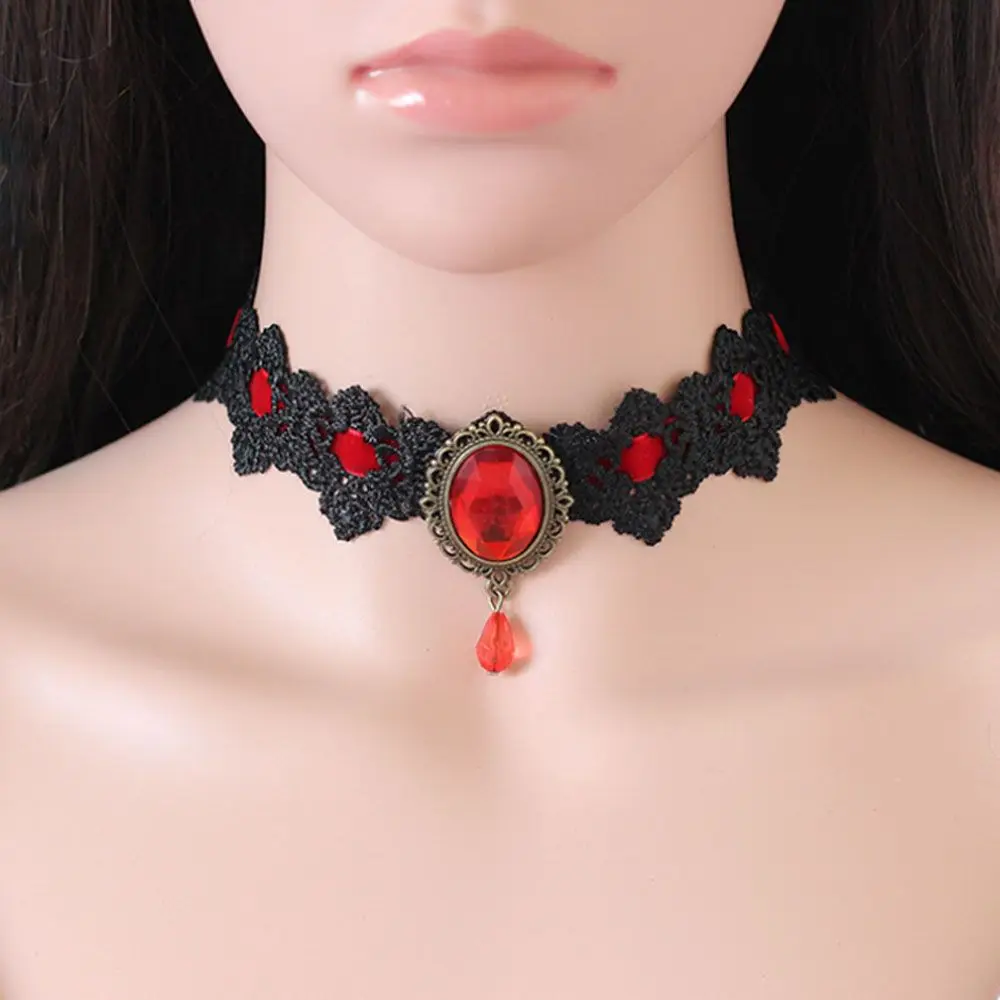 Punk Gothic Lace Crystal Chokers Victorian Clavicle Chain Jewelry Necklaces Fashion Accessories