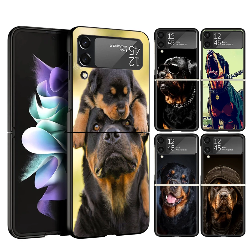 Rottweiler Dog Cover Phone Case For Samsung Galaxy Z Flip 6 5 4 3 5G Flip6 Flip5 Flip4 Flip3 Black Hard Fundas Shell