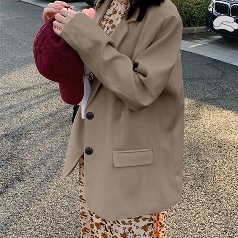 

Корейский повседневный женский пиджак весна-осень 2025 года, однотонный студенческий утягивающий универсальный пиджак с длинными рукавами, стильный пиджак