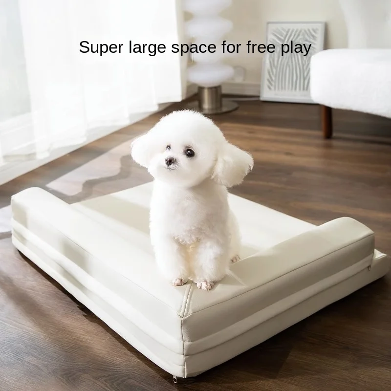 Kennel Simple Plain Leather L-Shaped Nest Dog Sleeping Rest Mat Removable and Washable Bear Teddy Pet Sofa Accesorios