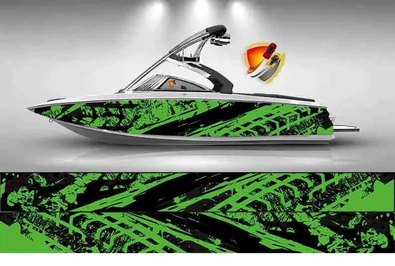 

Abstract Art Graffiti Printing Dark Black & Green Fishbone Stripe Graphic Vinyl Waterproof Boat Wrap Decal Fits Any Boat Custom