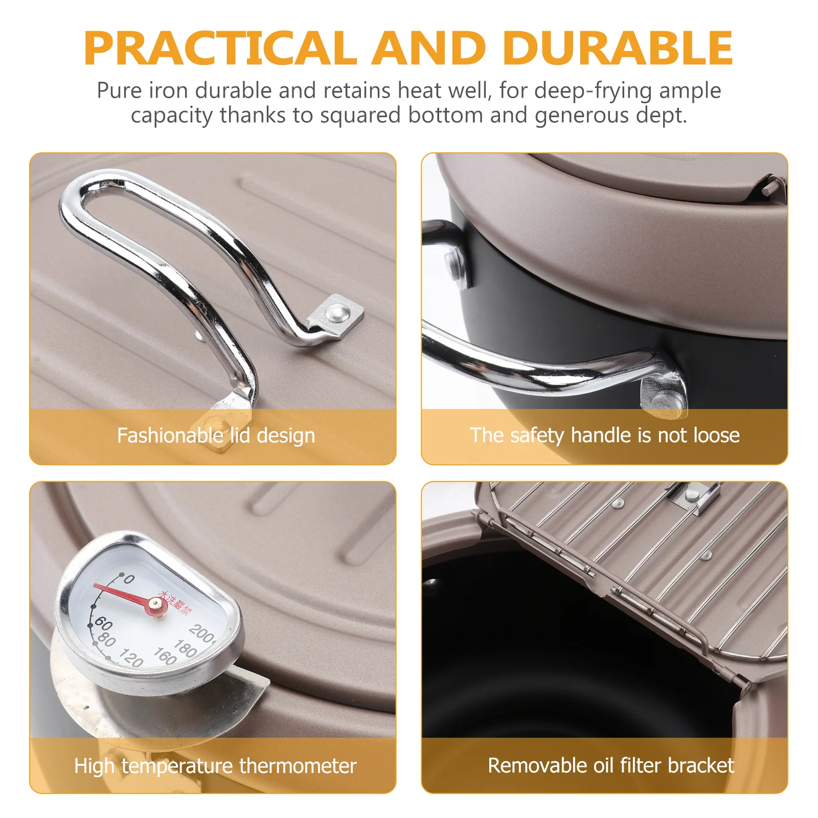 

Жаропрочная сковорода-фритюрница в японском стиле, 20 см, с крышкой, фильтром для масла и термометром, для приготовления темпуры, экономия масла, кухонный инструмент