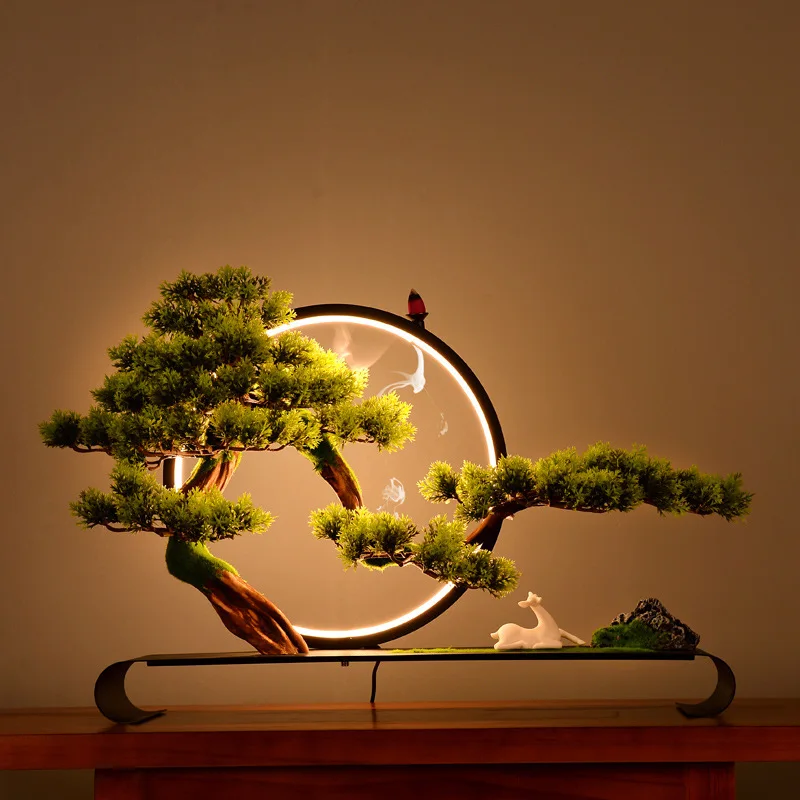 Cliff welcome pine bonsai micro landscape decoration Zen space Chinese style living room porch soft decoration art decoration