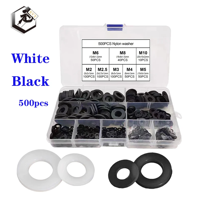 500pcs Box Nylon Junta Plana Vedação Anel Variedade Kit M2.5 M3 M4 M5 M6 M8 M10 Válvula À Prova D 'Água Máquina Resistente a Óleo Lavadora