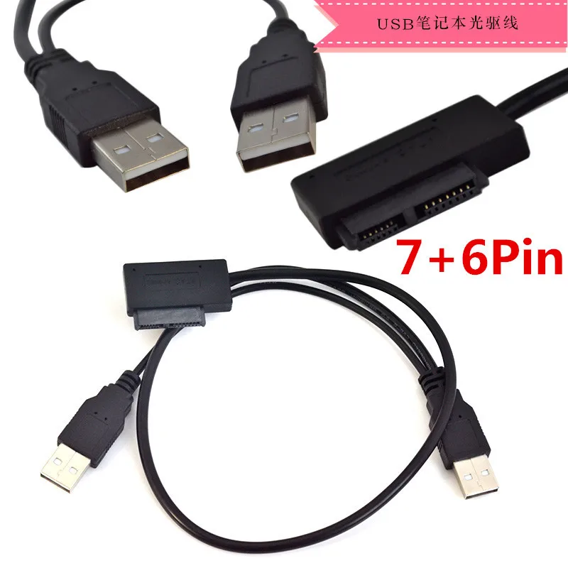 USB 2.0 To 90 Degree Angled Type Slimline SATA 7+6 13Pin CD DVD ROM Driver Adapter With Extral USB Power Cable