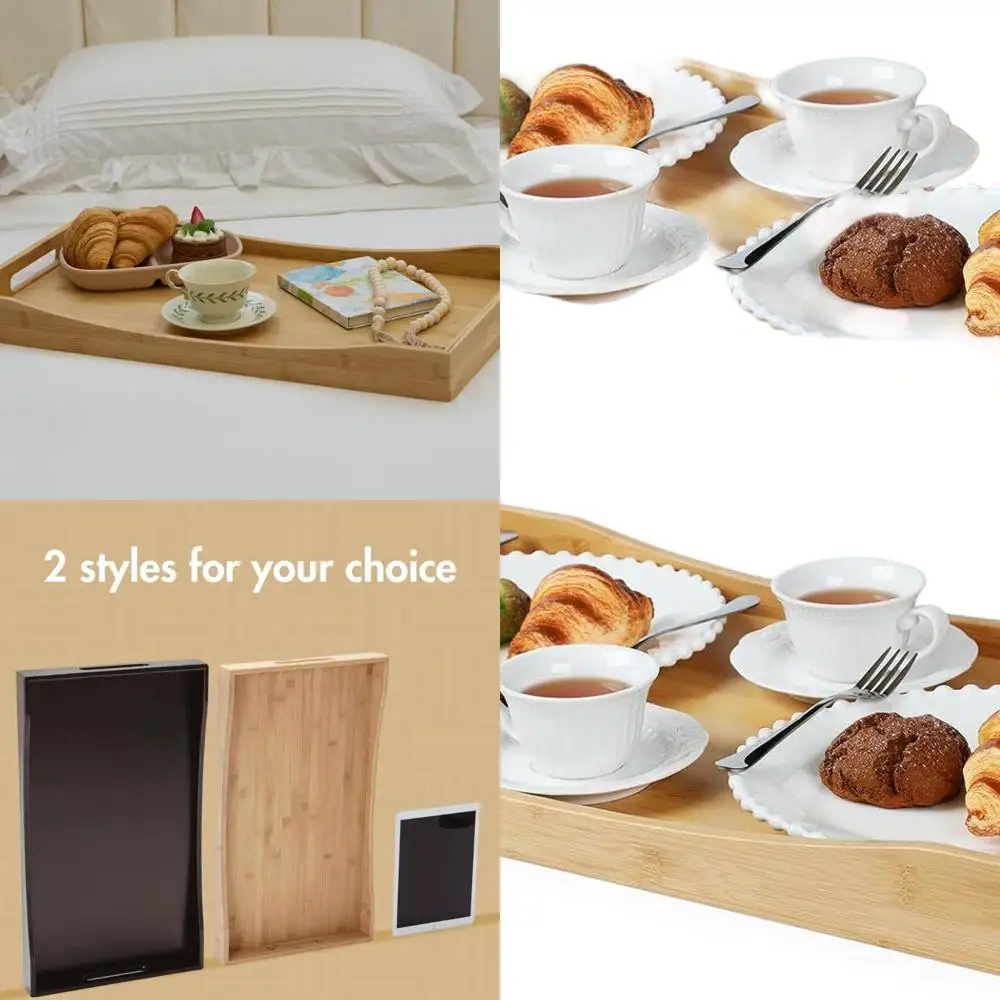 

Large Bamboo Ottoman Tray, 26x15 - Serving Board for Dining & Parties, Handled Wooden Tray for Food, Cheese, Snacks, Beverages