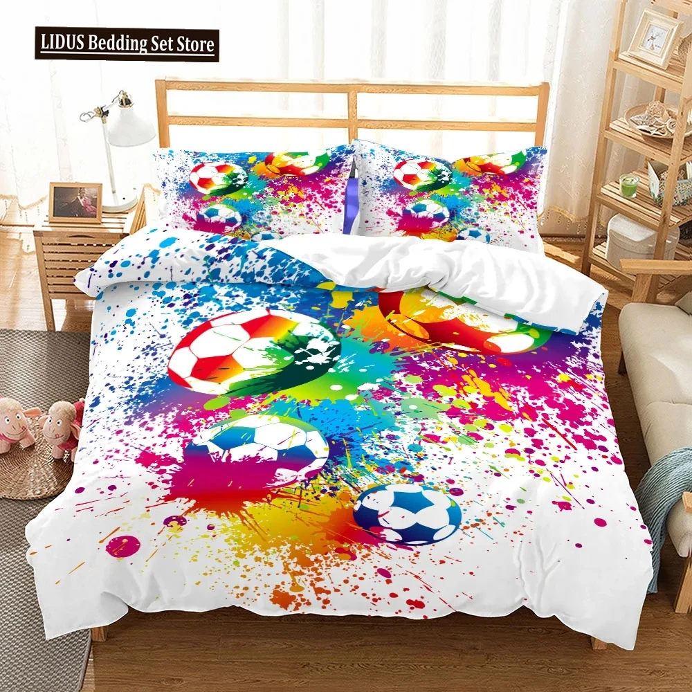 Passionate Soccer Ball Duvet Cover Set King Queen Double Full Twin Single Size Boys Bed Linen Set  Cover With Pillowcase Custom