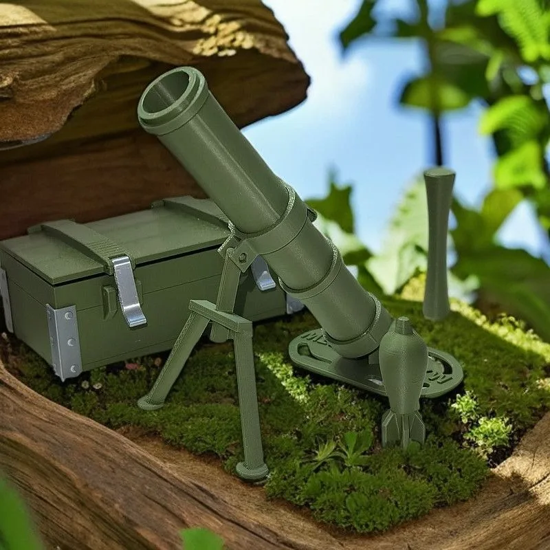 3D Printed Mini Mortar Toy – Firable Spring Desktop Cannon, PLA/PETG Soft Foam Bullets Desk Stress Relief Fidget for Boys