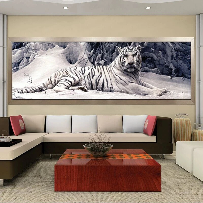 Pittura diamante 5D di grandi dimensioni tigre in bianco e nero ricamo diamante fai da te immagine di arte animale per soggiorno Cuadros Decor