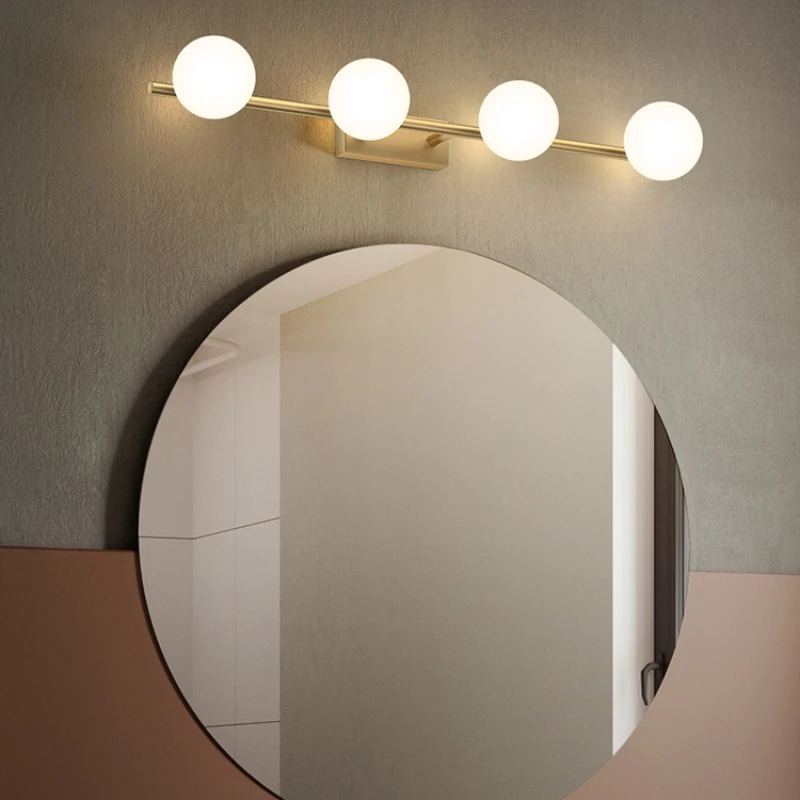 Nordic toilet bathroom cabinet mirror headlight simple toilet corridor aisle modern all copper LED mirror cabinet wall lamp