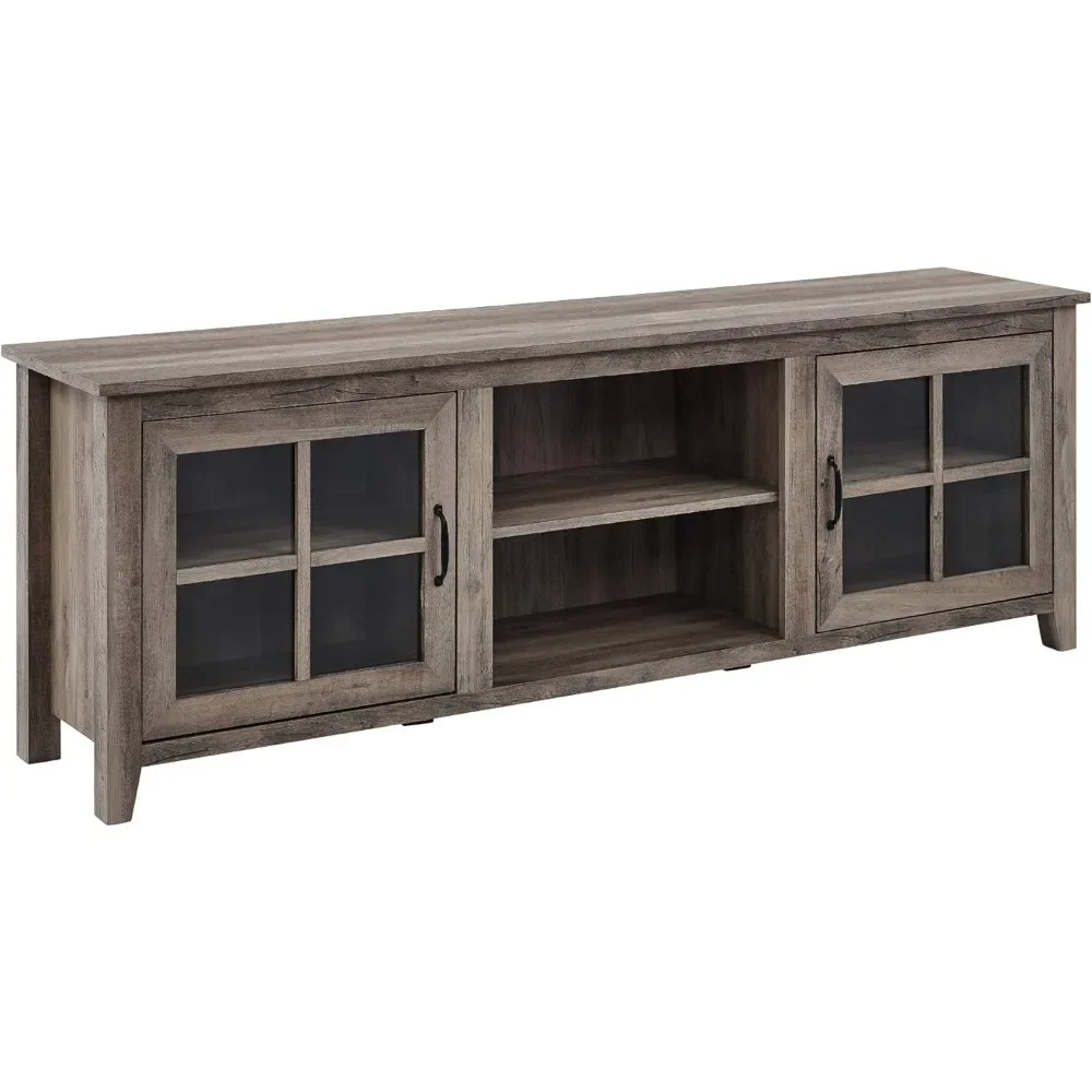 Clássico 2 porta de vidro TV stand, cinza lavagem, até 80 polegadas, 70x16x24 polegadas