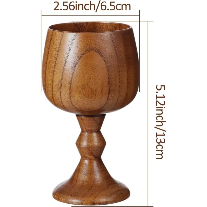 2pcs Hand-made Jujube Wooden Wine Goblet Drinking Cup, 5oz Wood Cup, Vintage Wine Chalice Goblet & Communion Cups, Elegant Wooden Cups, Perfect for Wedding, Christmas, Eucharist, Kiddush 150ml