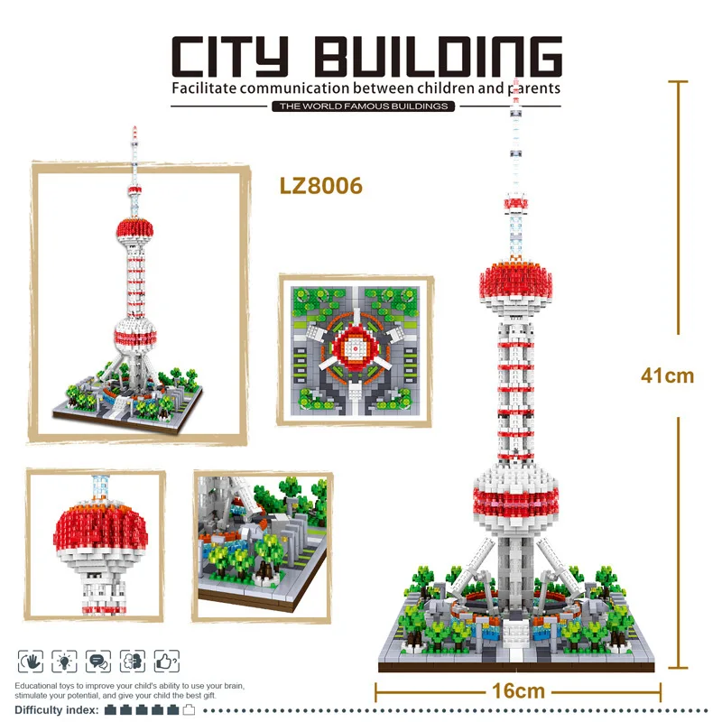 World Famous Modern Architecture Nanobricks China Shanghai The Oriental Pearl TV Tower Micro Building Block Model Bricks Toy