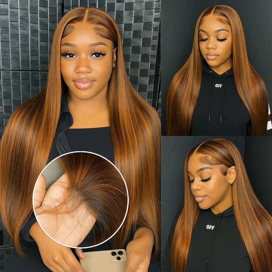 Обновление 1B/30 Прямой 13x4 Highlight HD Transparten Парик из натуральных волос на кружеве спереди Вьетнамский 30-дюймовый парик смешанного цвета Omber Blonde