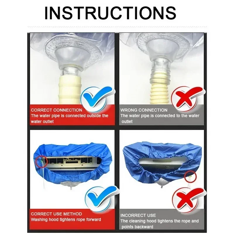 Large Air Conditioner Cleaning Cover Double Layer Thickening Wash Mounted Protective Dust Cleaner Water Bag Tightening Belt Kit