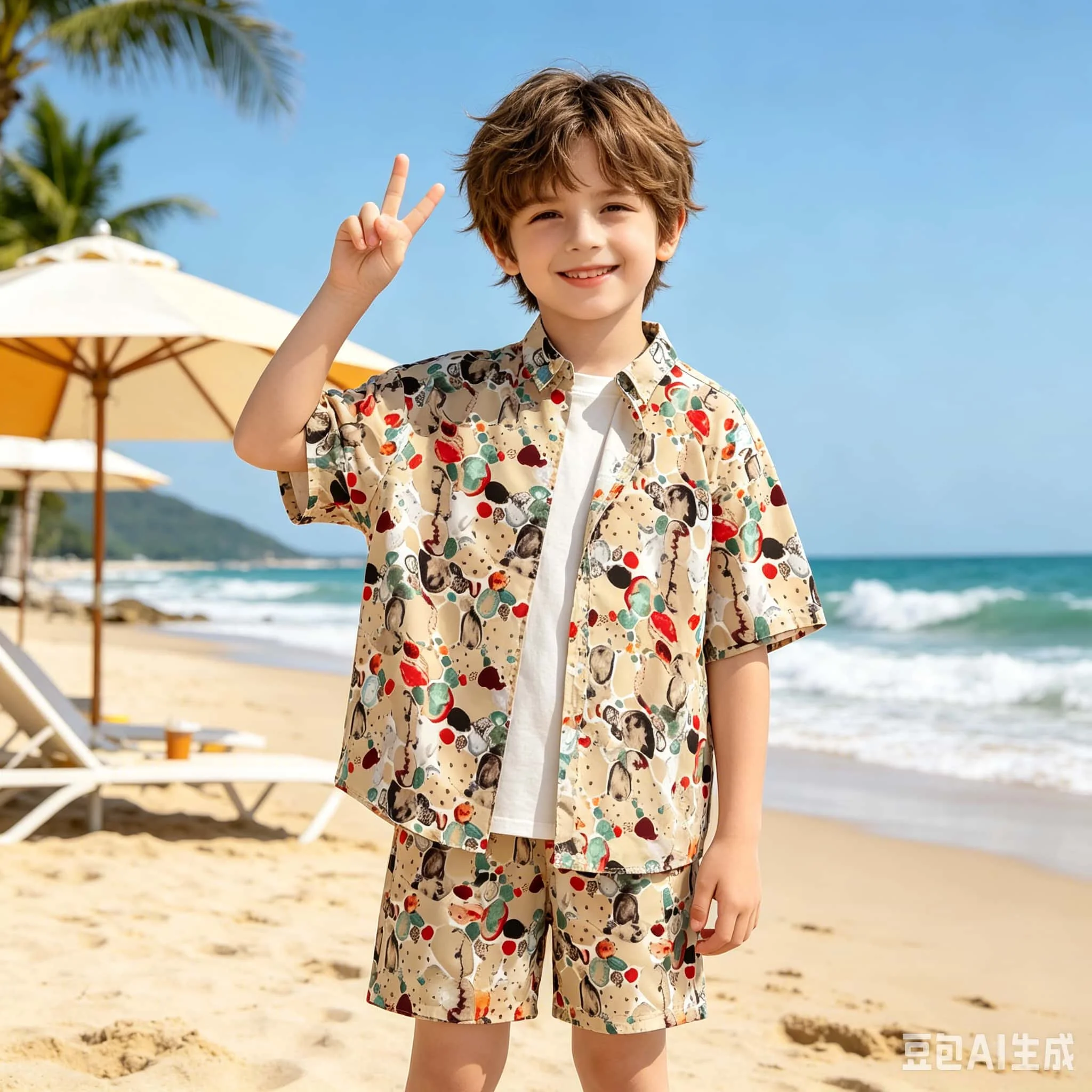 Conjunto de Ropa de Verano para Viajes Familiares, Camisa Tropical Informal para Niños, Conjunto de Camiseta y Pantalones Cortos, Ideal para Diversas Escenas de Playa