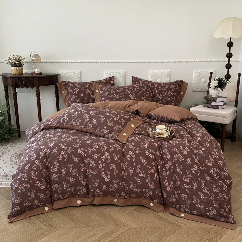 3/4Pcs Korean Princess Style Floral Bedding Set Single Queen King Size Duvet Cover Set Bed Sheet Pillowcases