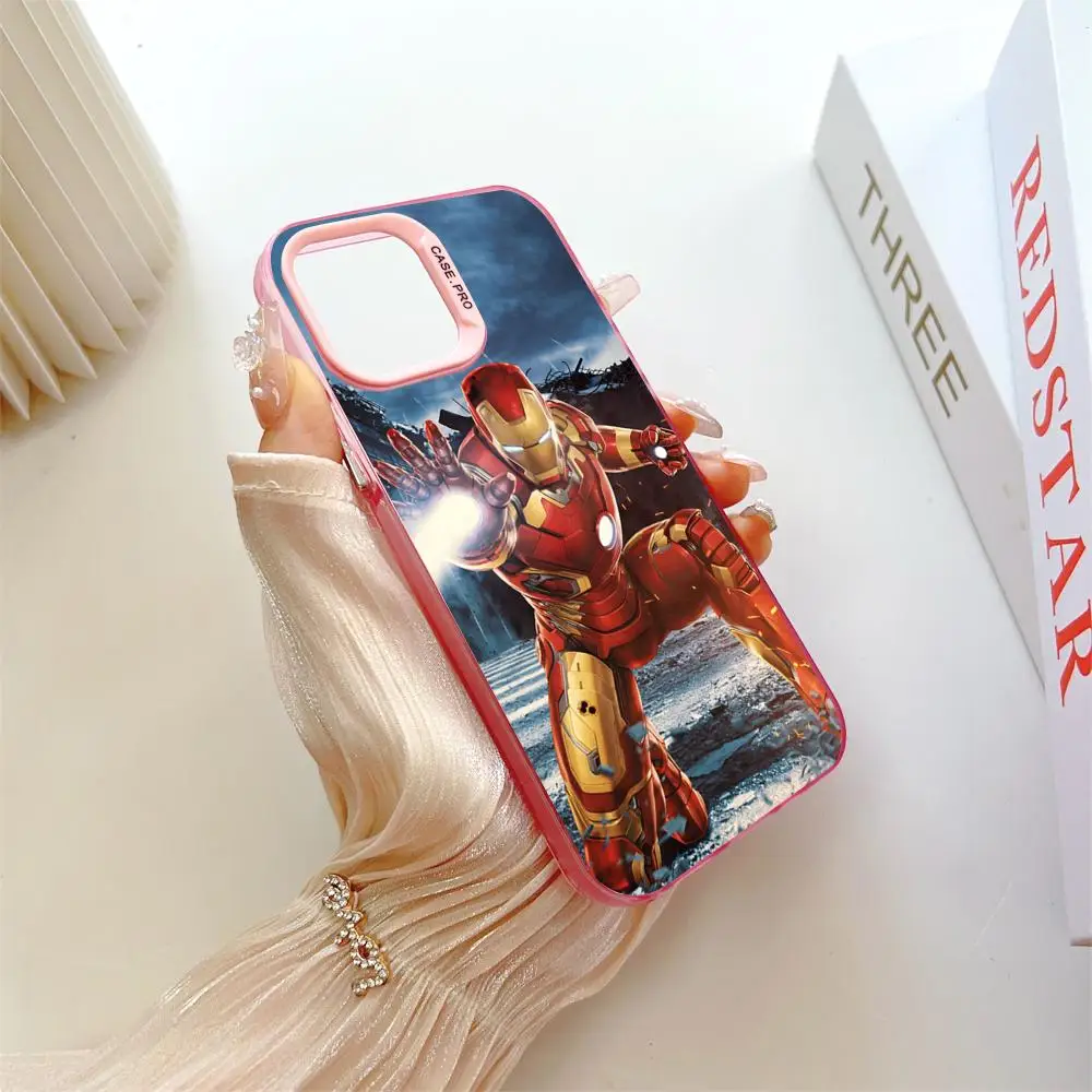 Marvel's Iron Man MINISO Mouse Pad Pink Popular In Korea Wholesale Case For IPhone 16 15 14 13 12 Pro XR Shockproof Color Cover