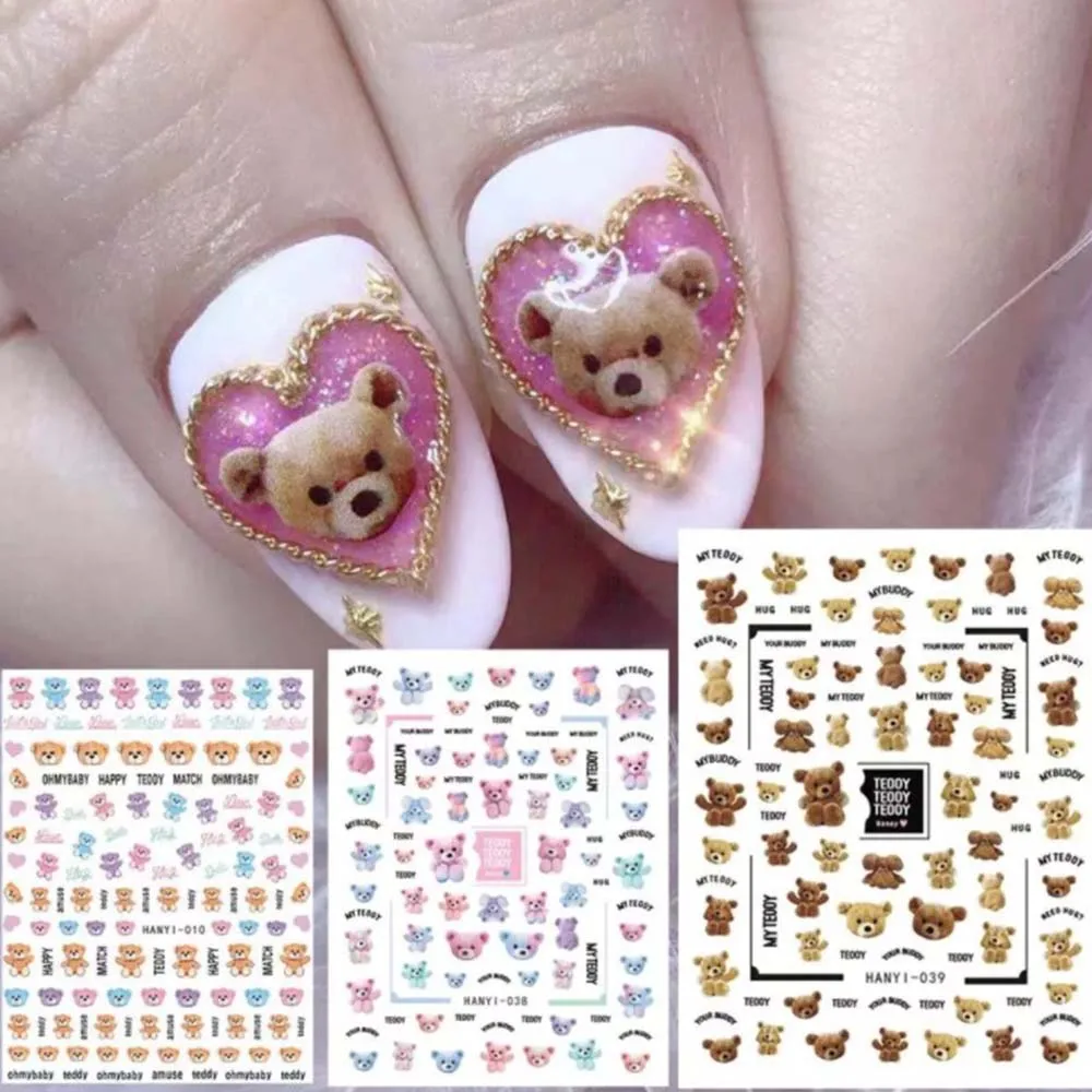 Herramienta de manicura acrílica, láminas para uñas, diseño exquisito, pegatinas 3D para decoración de uñas, pegatina de decoración de oso bonito, pegatina de decoración artística