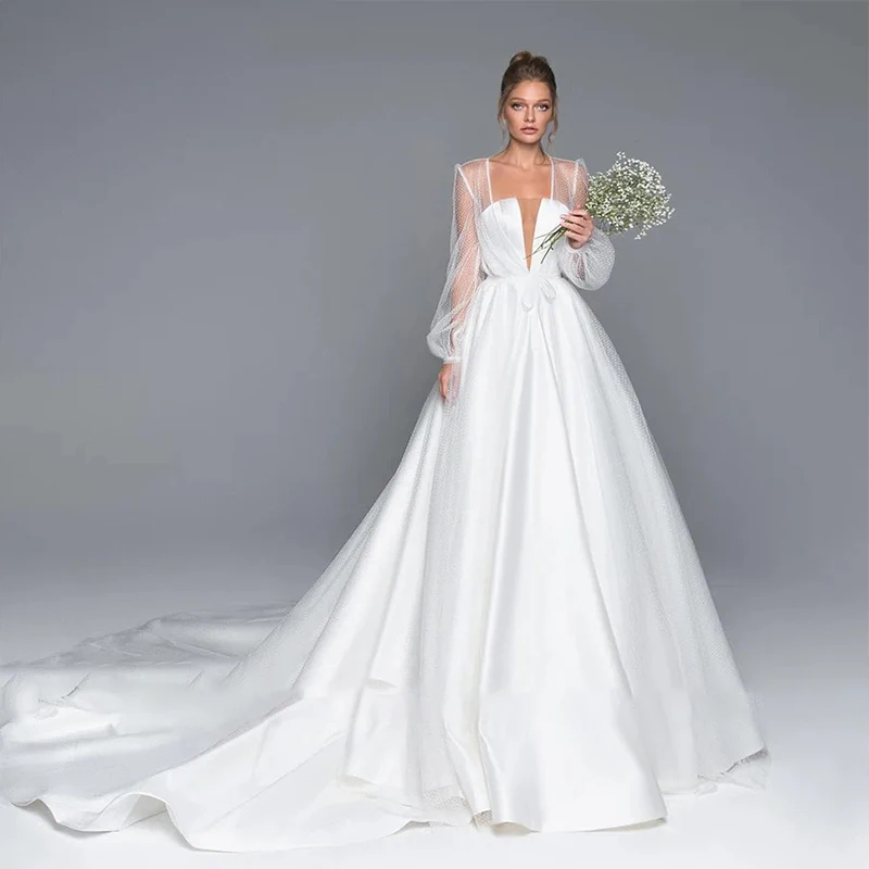 

Simplicity Wedding Dress Satin A-Line Floor Length Ballgown Sleeveless Strapless Customized Bride Dress Zipper Robe MariéE Satin