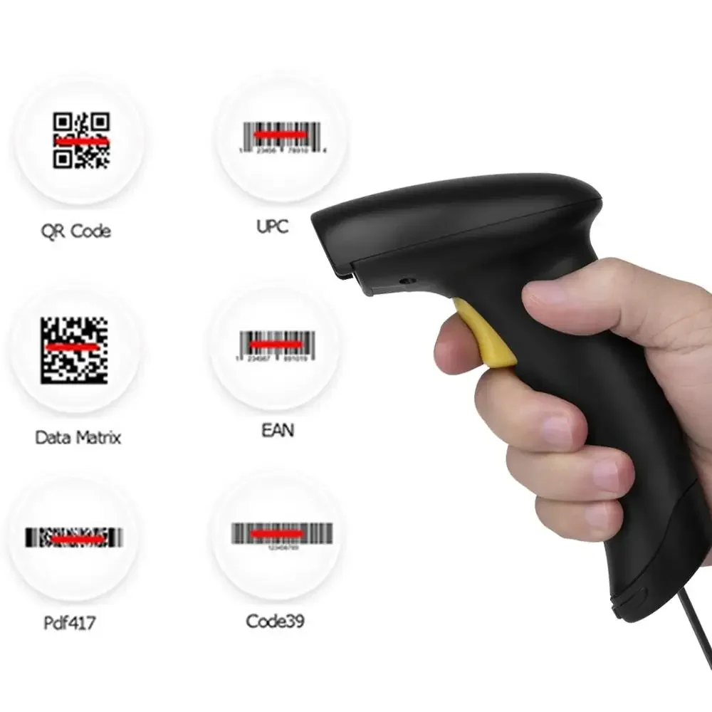 السلكية المحمولة ماسح الباركود 1D 2D Qr قارئ الرمز السلكية USB المحمولة PDF417 DM رمز الباركود الماسح الضوئي 2d لمتجر المتجر