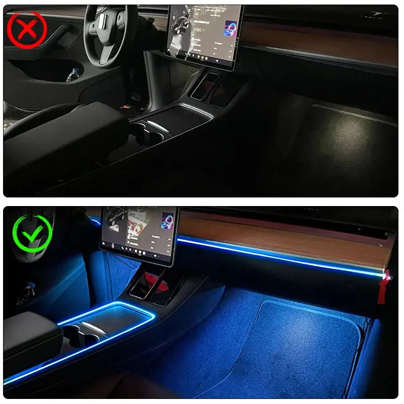 Per Tesla Model 3 Y RGB APP Control Center Console Dashboard ricarica Wireless Neon LED Light Strip ritmo musicale USB Power