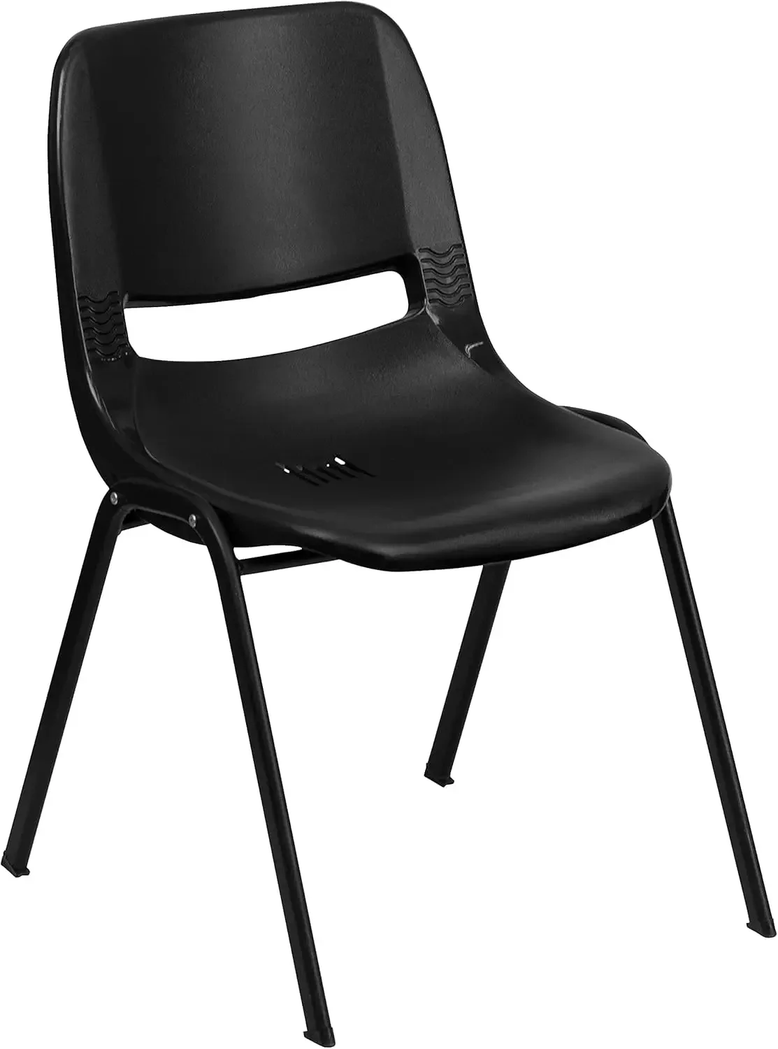 Furniture 5 Pack HERCULES Series 661 lb. Capacity Black Ergonomic Shell Stack Chair with Black Frame and 16'' Seat Height