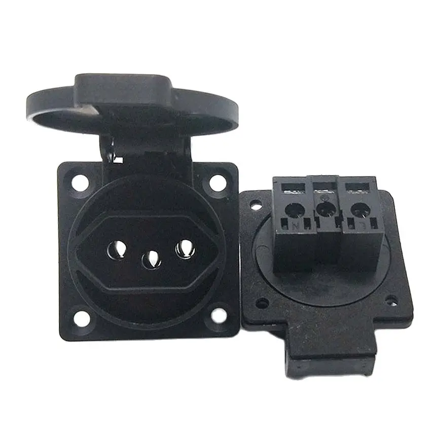 Waterproof Black 20A Multifunction 2P+E Brazil Outdoor Industry AC Power Panel Outlet Wired Receptacle Socket 50*50mm IP44