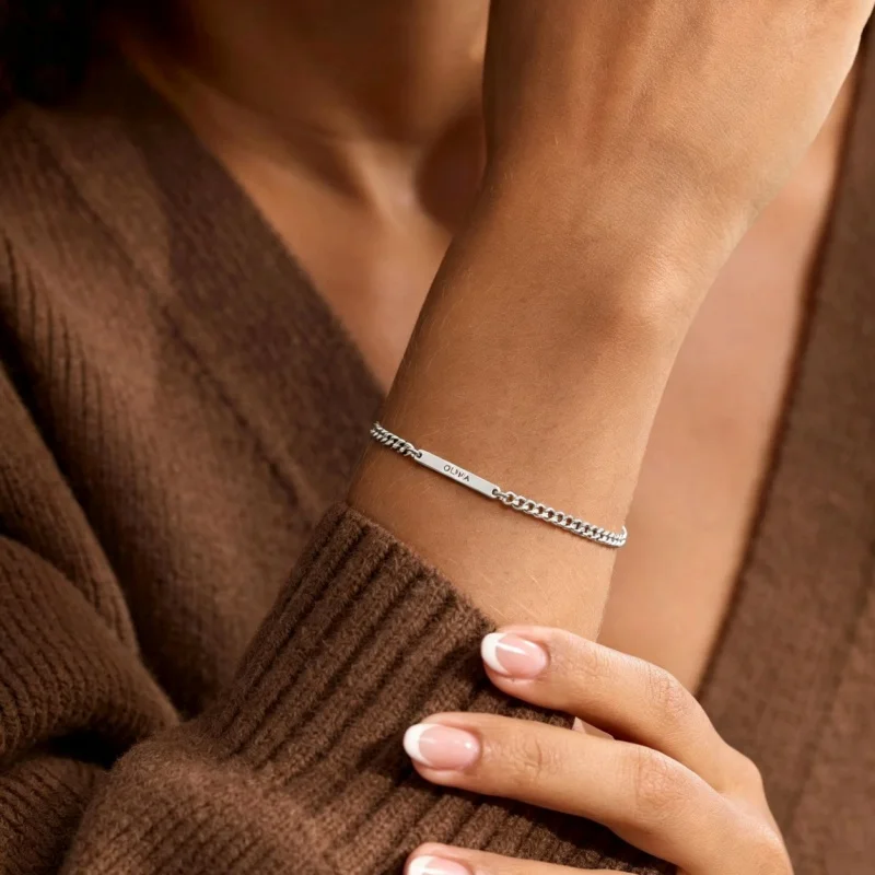Women's Personalized Custom Name Bar Bracelet, Stainless Steel