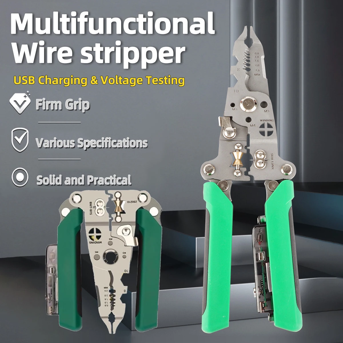 9-in-1 Foldable Wire Stripping Pliers Multifunction Electrician Tool USB Rechargeable Voltage Tester Cutting Crimping