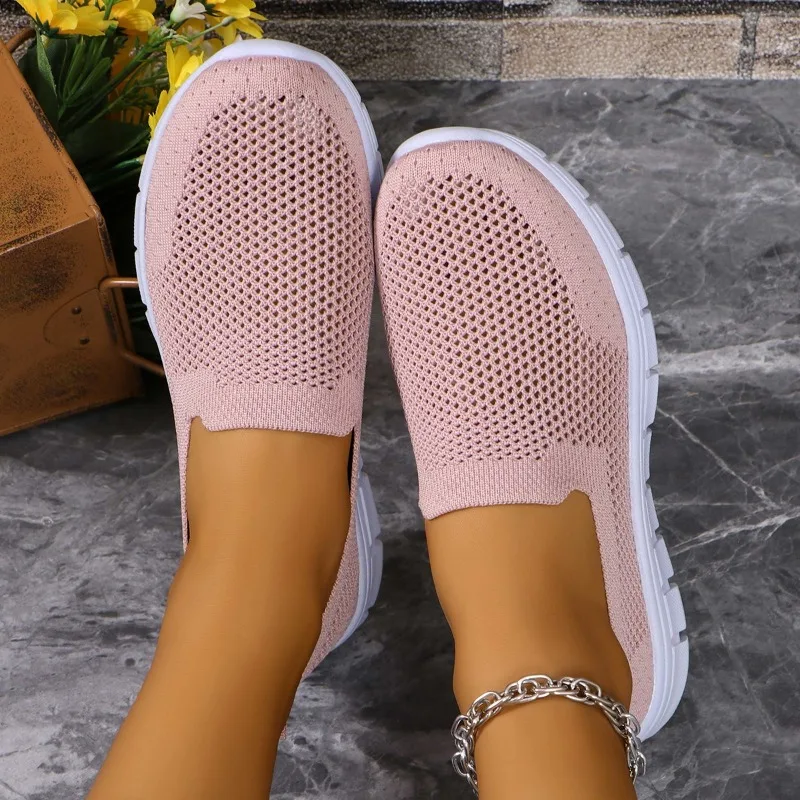 Breathable Knit Loafers for Women Plus Size 43 Lightweight Soft Sole Flats Shoes Woman 2024 Autumn Anti-Slip Casual Shoes Ladies