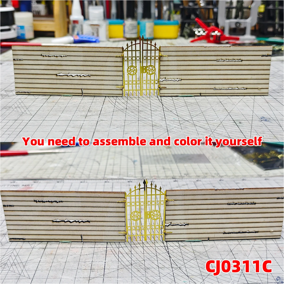 Photo Eatch PE Maßstabsmodellbausatz Architektur Baukonstruktion Europäischer Stil Metalltor Niedrige Tür Miniatur-Diorama 1/35 – Detail 4