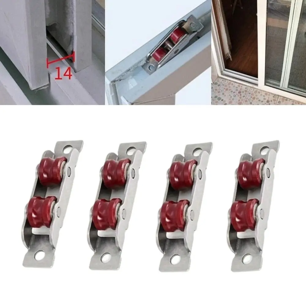 

4 PCS Stainless Steel Sliding Door Pulley Double Wheel U-type Wheel Window Pulley Ultra-silence Nylon Sliding Door Rollers