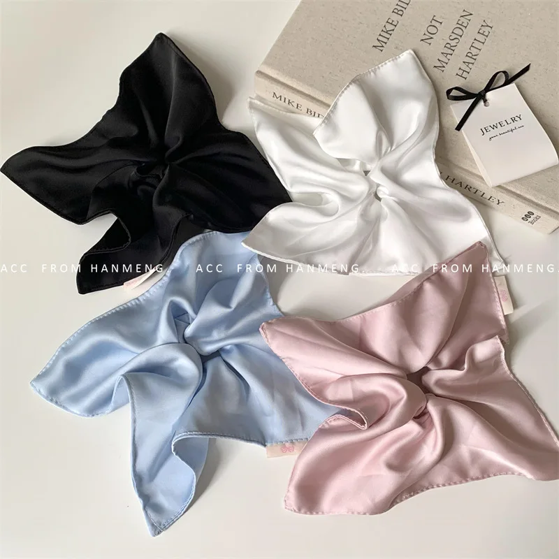 Vintage Glossy Satin Square Scrunchie Headdress 2024 Creative Design Women Korean Colored Oversized Hair Ties Hair Accessories