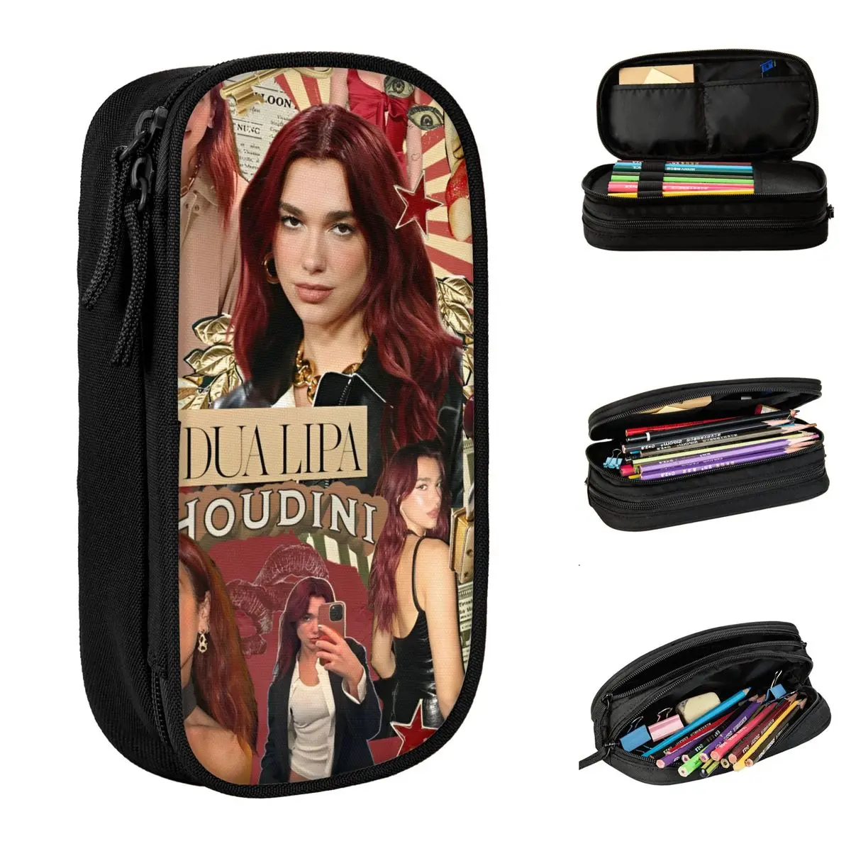 Classic D-Dua Lipa Singer Pencil Case Pencil Box Pen Holder for Student Large Storage Bag School Supplies Zipper Stationery